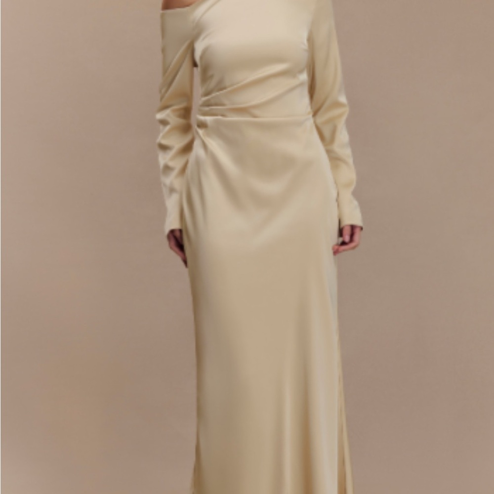 Long Sleeve Butter Yellow Off-Shoulder Dress